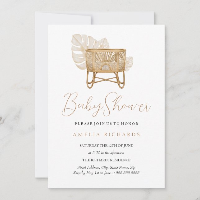 Invitación Boho Nursery Bassinet Baby Shower (Anverso)