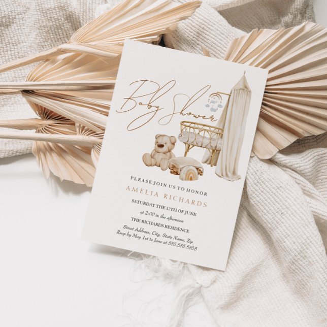 Invitación Boho Nursery Blue Baby Shower (Subido por el creador)