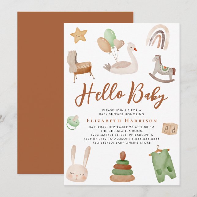 Invitación Boho Nursery Watercolor Terracotta Baby Shower (Anverso / Reverso)