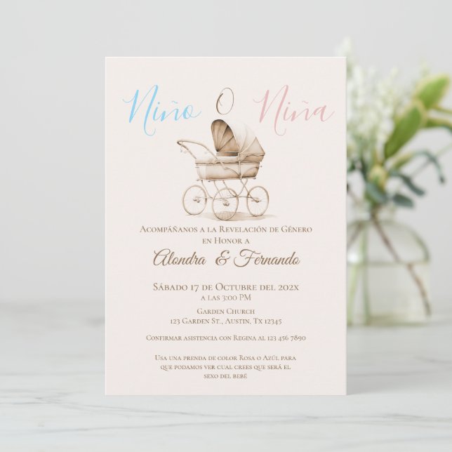 Invitación Boho o Boho Baby Stroller Género revelar invitació (Anverso de pie)