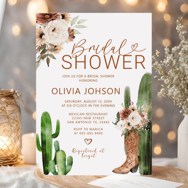 Invitación Boho Occidental Cowgirl Boots Boots Floral Brigada (Subido por el creador)