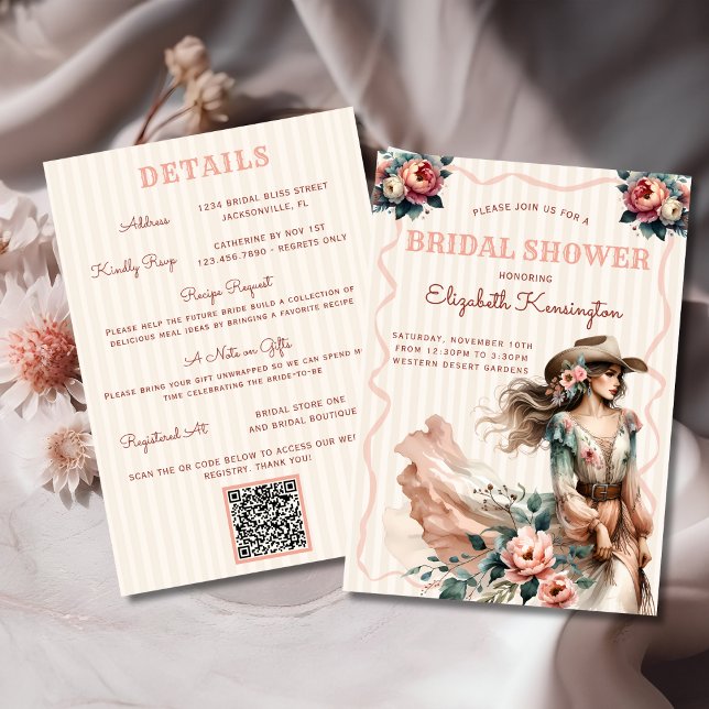 Invitación Boho Occidental Cowgirl Floral Bridal Shower (Subido por el creador)