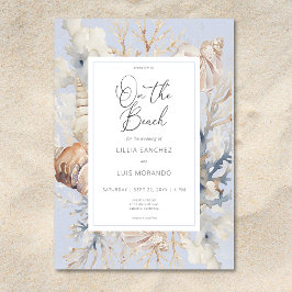 Invitación Boho Ocean Dusty Blue en la boda de la playa