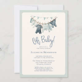 Invitación Boho Oh Baby Boy Clothesline Baby Shower