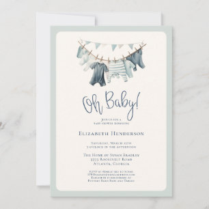Invitación Boho Oh Baby Boy Clothesline Baby Shower