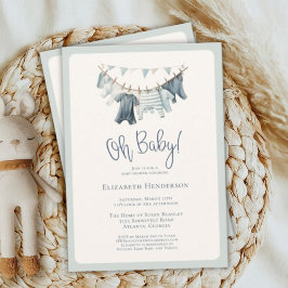 Invitación Boho Oh Baby Boy Clothesline Baby Shower