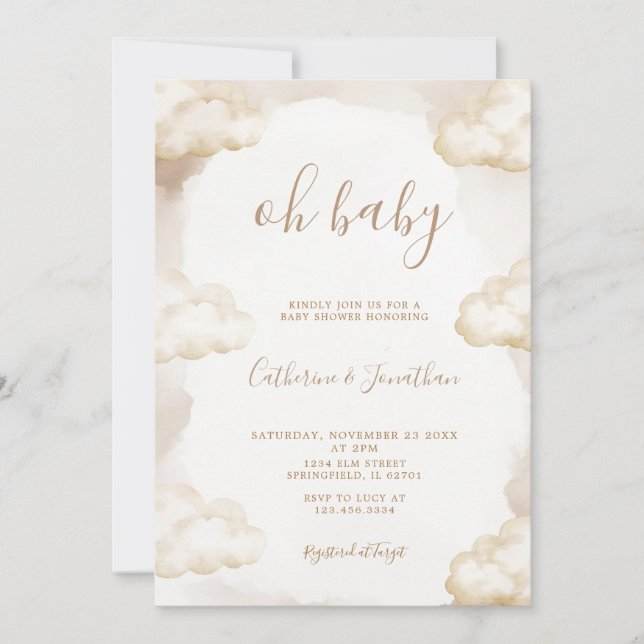 Invitación Boho Oh Baby Fiesta de Bebé Nube Género Neutral (Anverso)