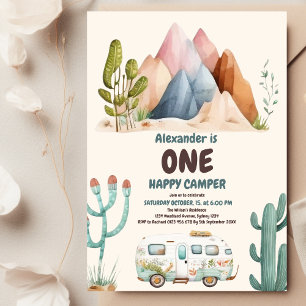 Invitación Boho One Happy Camper Primer Fiesta de cumpleaños