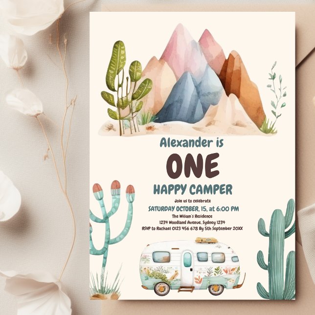 Invitación Boho One Happy Camper Primer Fiesta de cumpleaños (Subido por el creador)