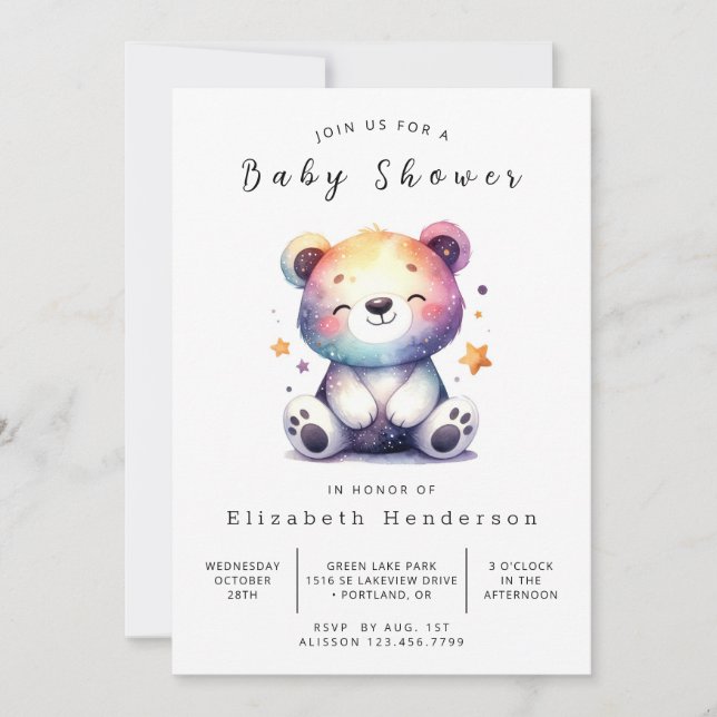 Invitación Boho Online Bear Baby Shower (Anverso)