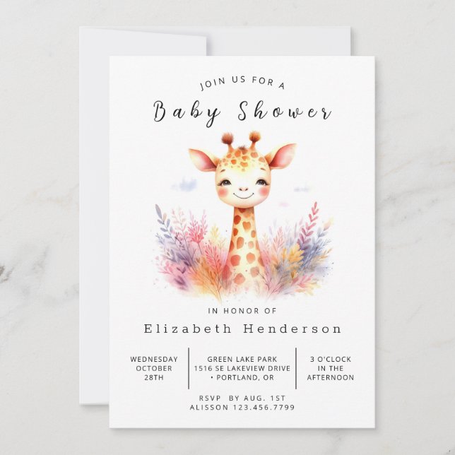 Invitación Boho Online Giraffe Baby Shower (Anverso)