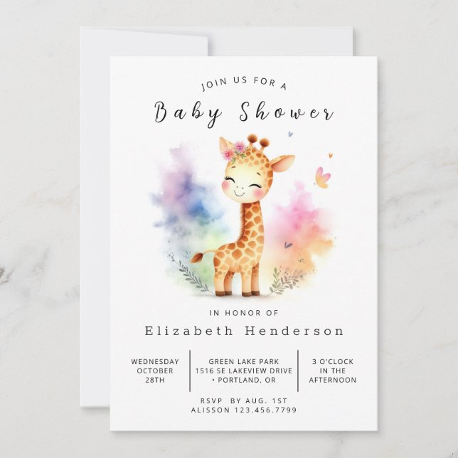 Invitación Boho Online Giraffe Baby Shower (Anverso)