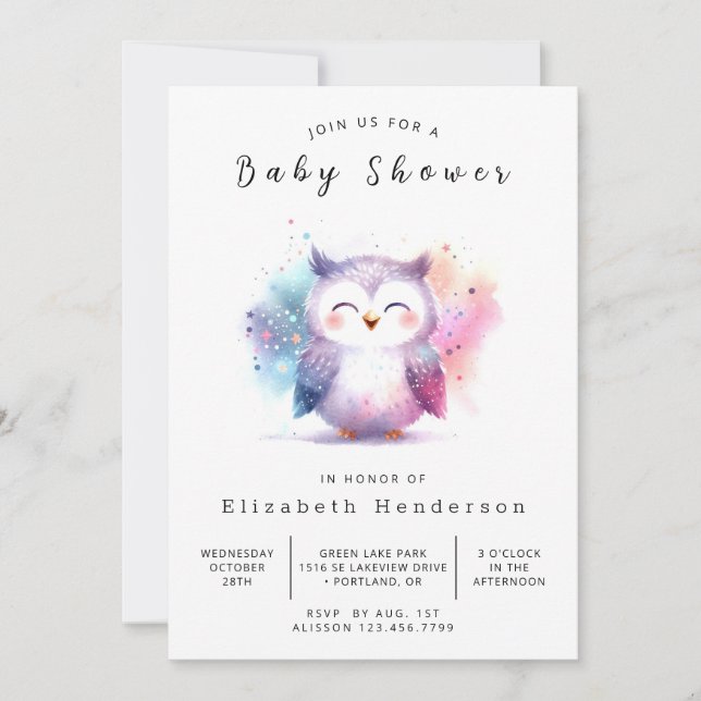 Invitación Boho Online Owl Baby Shower (Anverso)