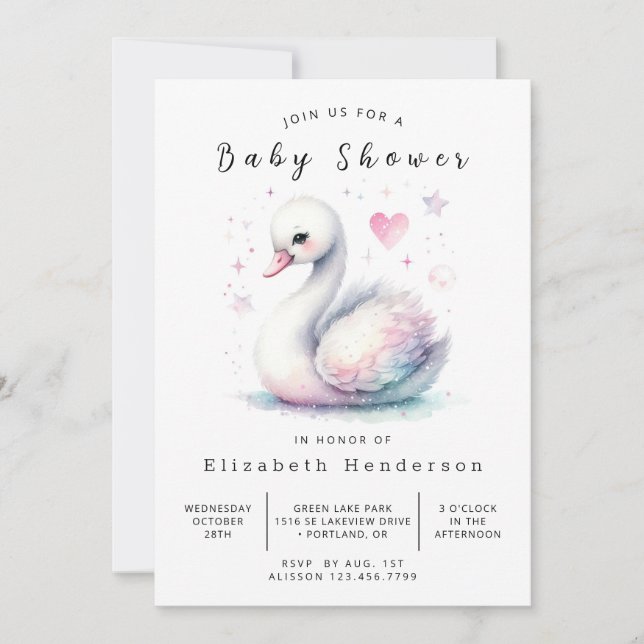Invitación Boho Online Swan Baby Shower (Anverso)