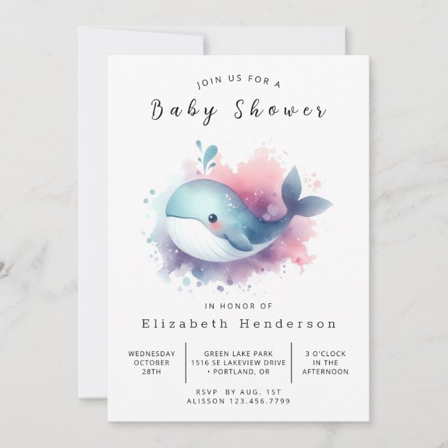 Invitación Boho Online Whale Baby Shower (Anverso)