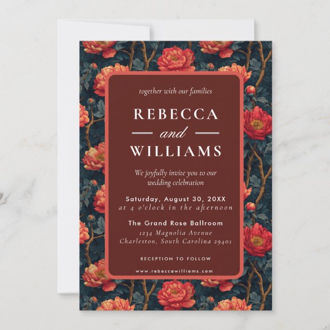 Invitación Boho Orange Floral Peonies Wedding Invitation (Anverso)