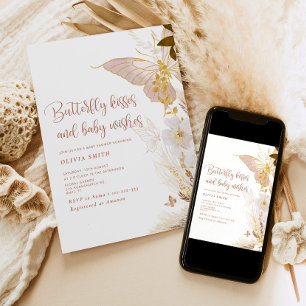 Invitación Boho oro Butterfly besa una ducha de bebé