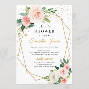 Invitación Boho oro geométrico rubor rosa floral novia