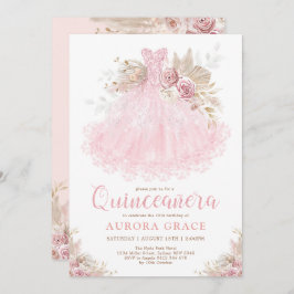 Invitación Boho Oro Rosa Quinceañera Princesa Vestido Cumplea
