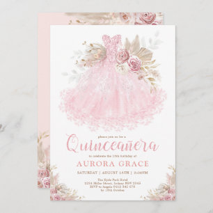 Invitación Boho Oro Rosa Quinceañera Princesa Vestido Cumplea