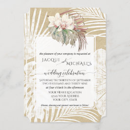 Invitación BOHO Orquídea Blanca Follaje Tropical Floral Kraft