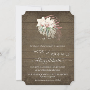 Invitación Boho Orquídea Blanca Rústica Follaje Tropical Flor