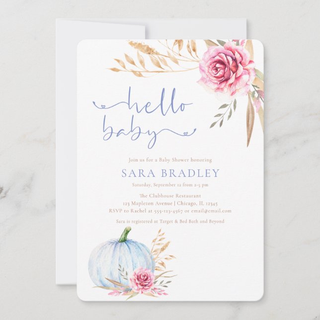 Invitación Boho otoñal rústico Pumpkin bebé ducha (Anverso)