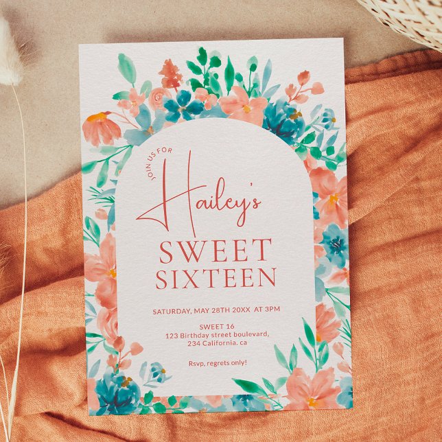 Invitación Boho otoño acuarela floral otoño Sweet 16 (Subido por el creador)
