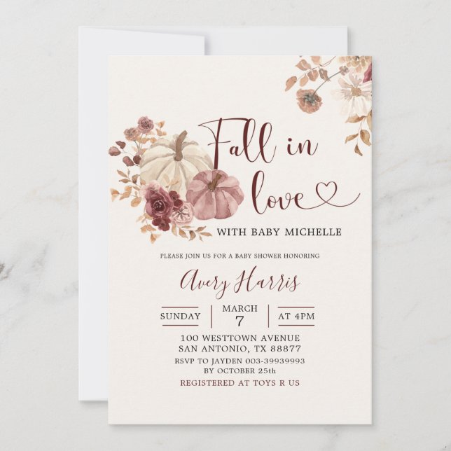 Invitación Boho Otoño Calabaza Floral Caída en el Amor Invita (Anverso)
