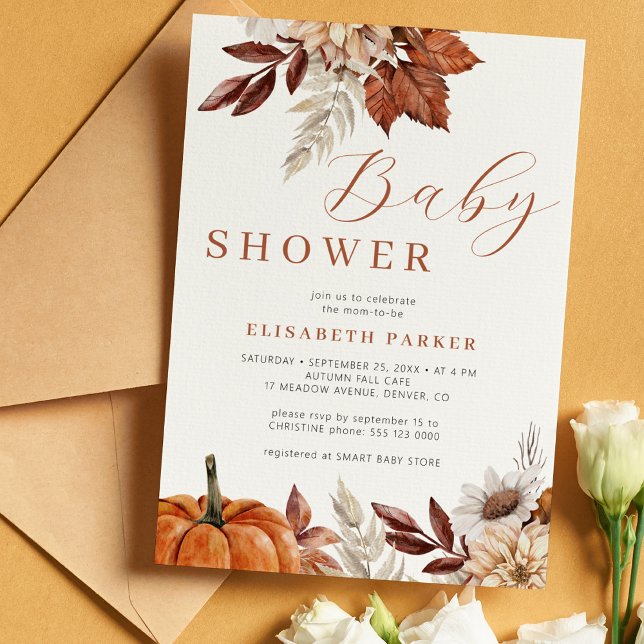Invitación Boho otoño calabaza floral ducha de bebé (Subido por el creador)