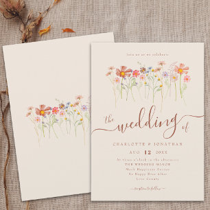 Invitación Boho Otoño Flor Silvestre Floral Beige Terracota