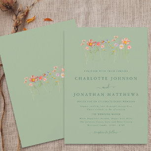 Invitación Boho Otoño Flor Silvestre Floral Verde Salvia Boda
