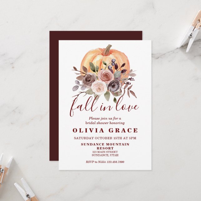 Invitación Boho otoño floral Calabaza Bridal Shower Invitació (Anverso/Reverso In Situ)