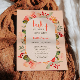 Invitación Boho otoño terracota escritura floral bebé ducha