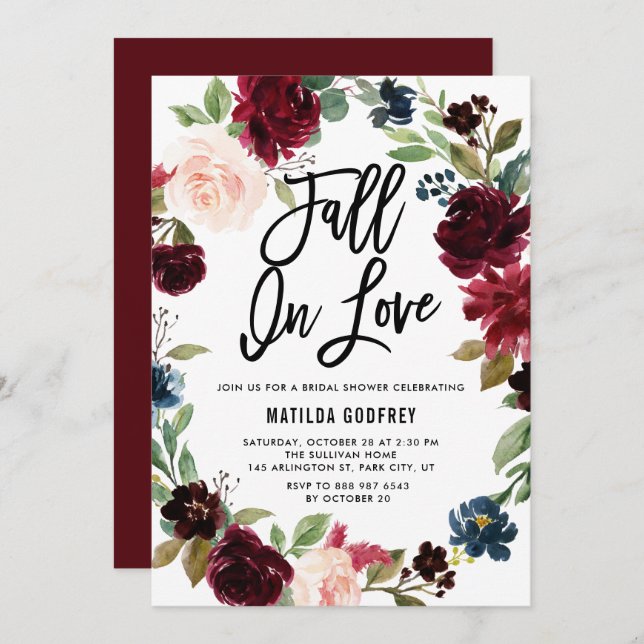Invitación Boho Otumn Wreath Fall In Love Bridal Shower (Anverso / Reverso)