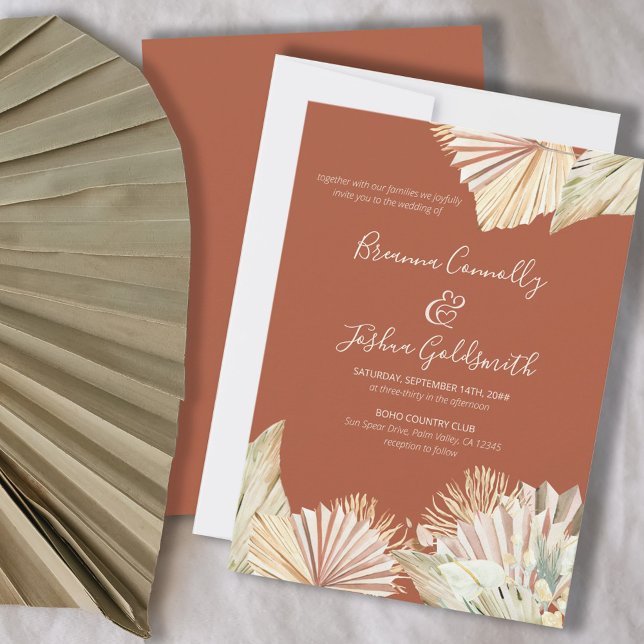 Invitación Boho Palm Airy Dried Foliage Terracotta Boda (Subido por el creador)