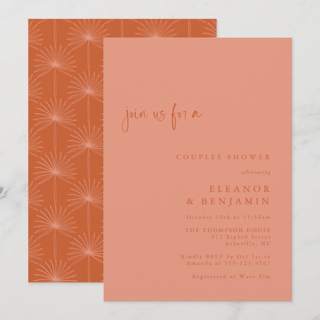 Invitación Boho Palm Botanic Rubor Terracotta Couple Shower (Anverso / Reverso)