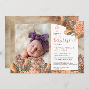 Invitación Boho Palm Deja A Hydrangeas Un Baptismo Chica En