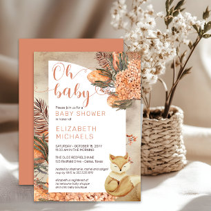 Invitación Boho Palm deja Hydrangeas Fox Oh Baby Shower