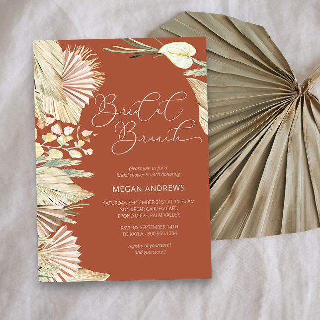 Invitación Boho Palm Dried Foliage Terracotta Bridal Brunch (Bridal Brunch invitation from my Boho Palm Bridal Shower Collection)