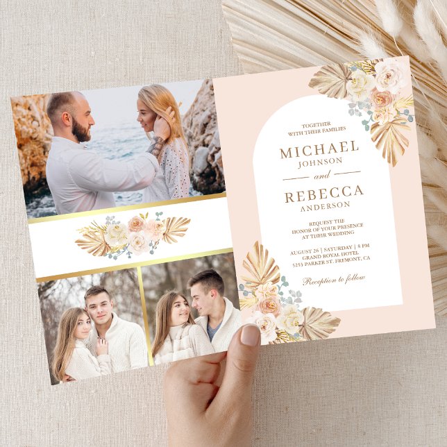 Invitación Boho Palm Dusty Earthy Floral Arch QR Code Wedding (Subido por el creador)