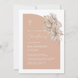 Invitación  Boho Palm Half Arch Rubor Pink Christening