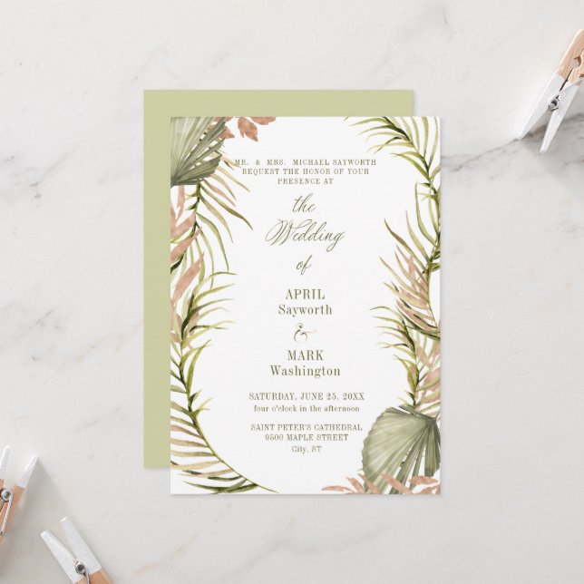 Invitación Boho Palm Leaf Greenery Boda 2 (Anverso/Reverso In Situ)