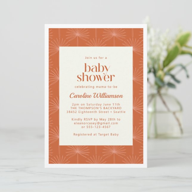 Invitación Boho Palm Leaf Rust Baby Shower Botánico (Anverso de pie)
