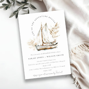 Invitación Boho Palm Sailboat Seascape Cena