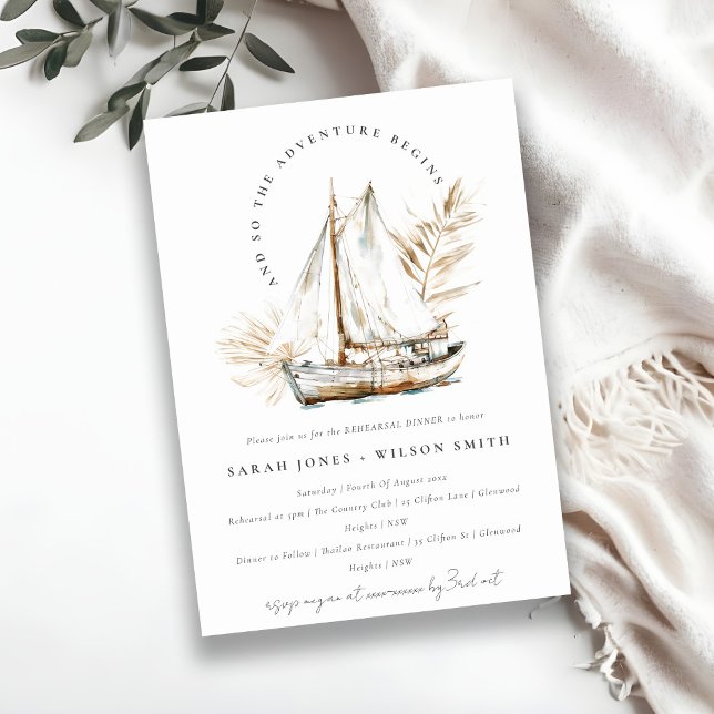 Invitación Boho Palm Sailboat Seascape Cena (Subido por el creador)