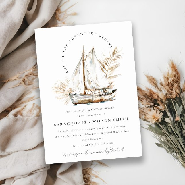 Invitación Boho Palm Sailboat Seascape Parejas Ducha (Subido por el creador)