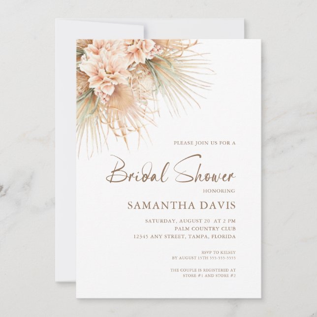 Invitación Boho Palm Seco Sale La Ducha Floral De Novias (Anverso)