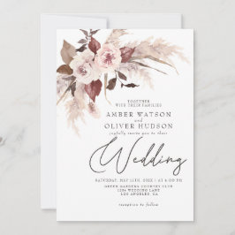 Invitación Boho Pampas Agua Floral Caída Boda De Invierno