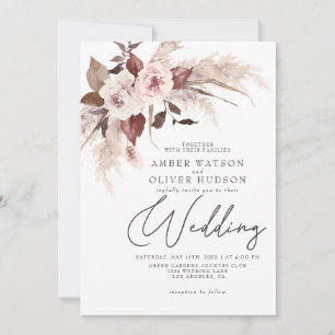 Invitación Boho Pampas Agua Floral Caída Boda De Invierno